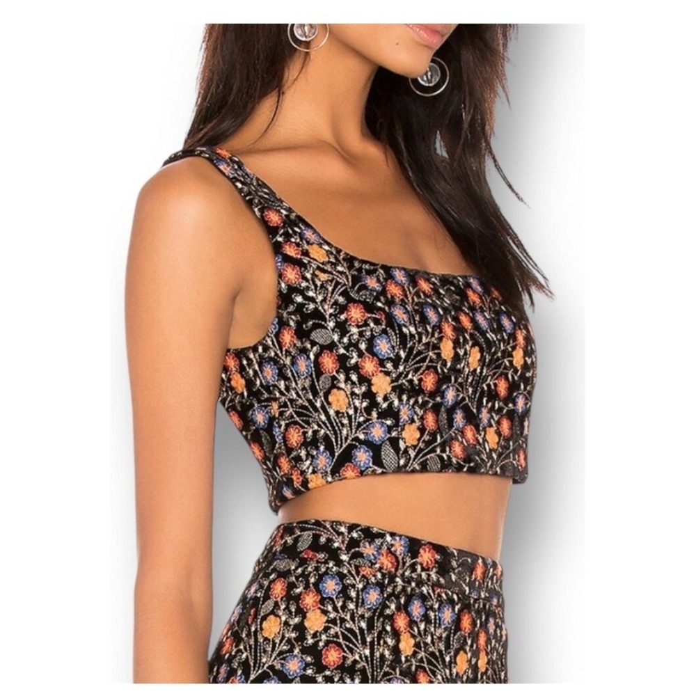 Endless Rose Floral Embroidered Velvet Crop Top‎ XS Black Orange Blue (D)